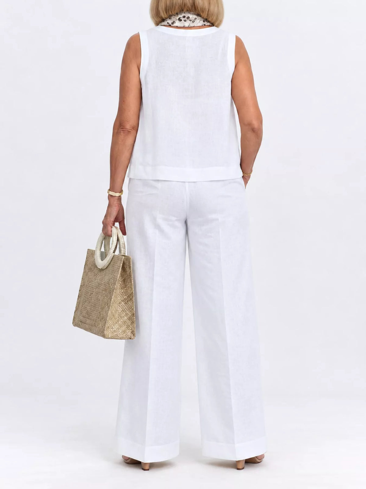 Sleeveless Top and Wide-Leg Pants Set — back view
