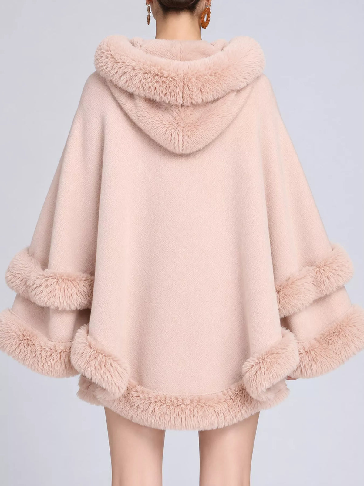 Faux-fur-trim cape, pink back
