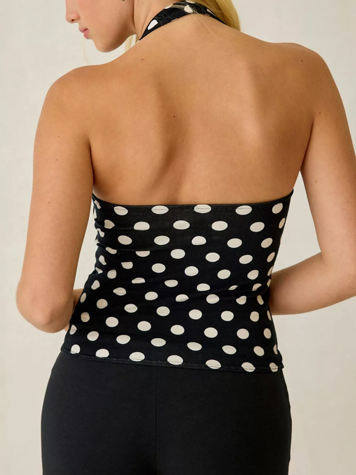 Printed Halter Neck Cami, back view in black and white