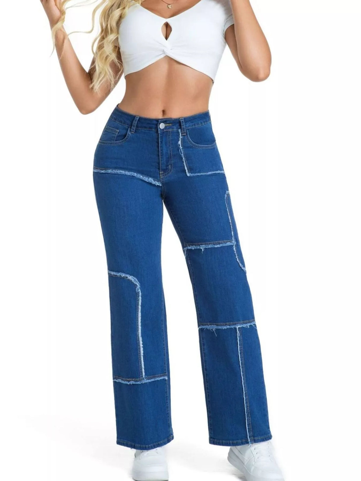 Frayed edge straight leg jeans