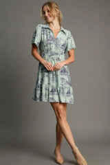 Trendsi Umgee Full Size Landscape Print Collared Mini Dress Plus Size - Dresses