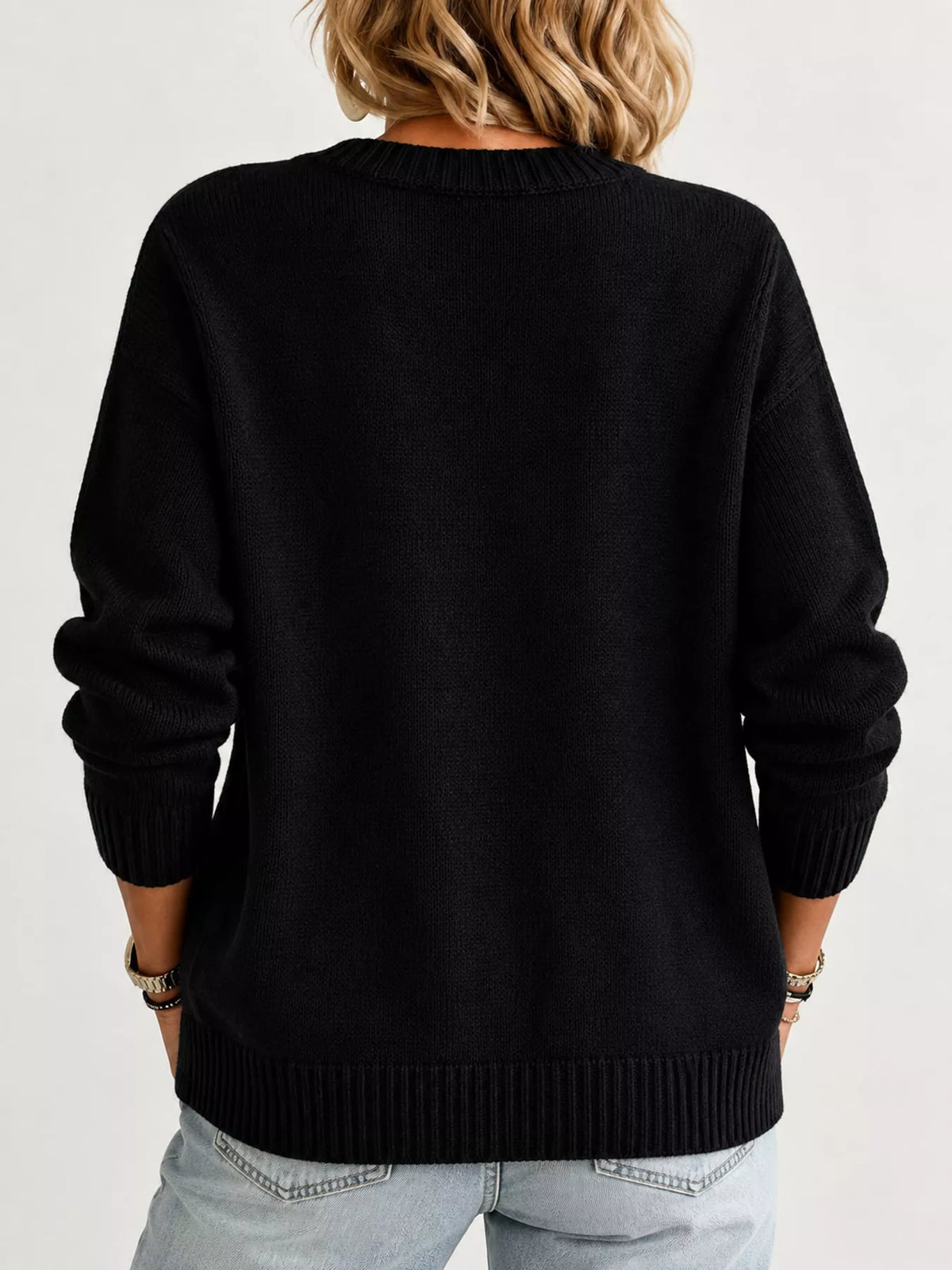 Women's Button-Down Knit Cardigan in black — back view