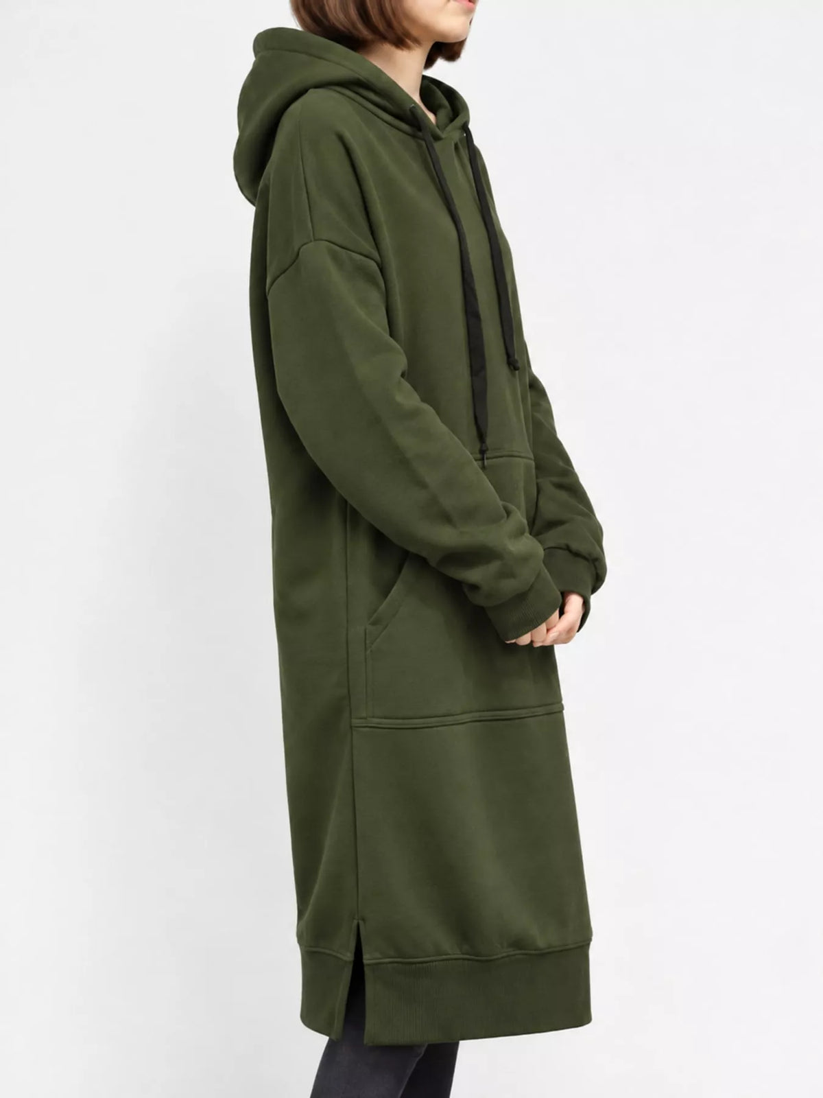 Hooded Sweatshirt Dress with Kangaroo Pocket in green