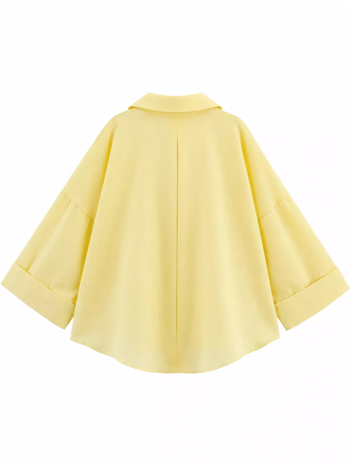 Yellow button-up three-quarter sleeve shirt