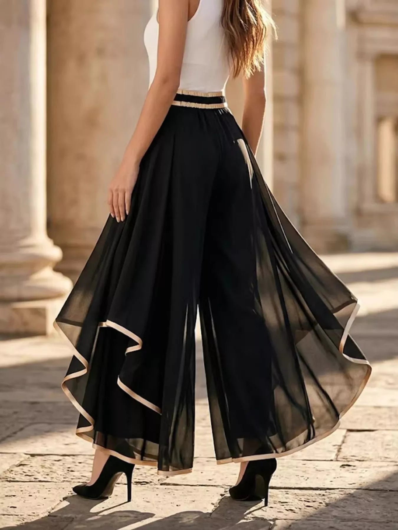 Trendsi Full Size High-Waisted Chiffon Wide-Leg Pants Plus Size -