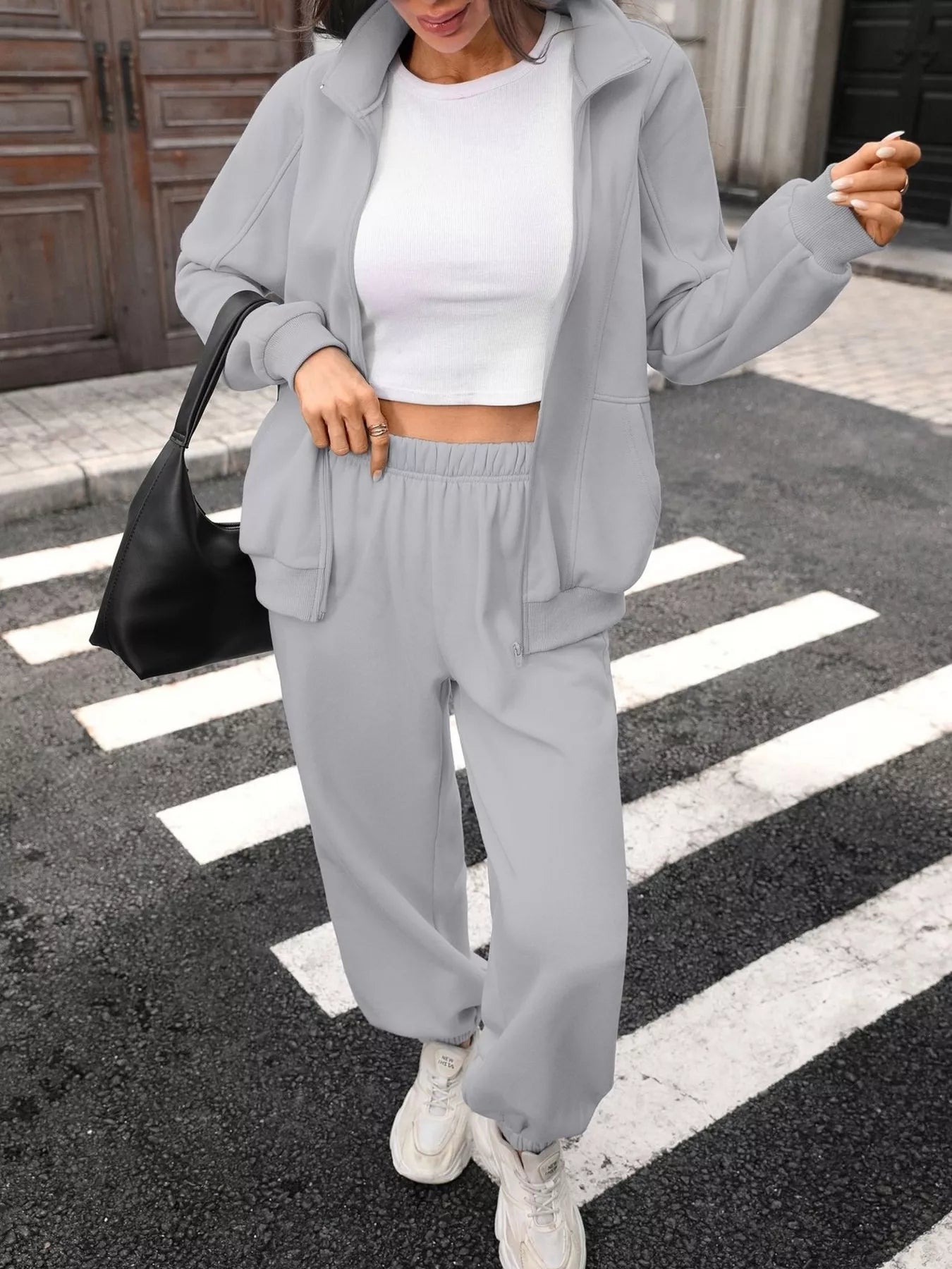 Trendsi Zip-Up Long Sleeve Top and Pants Set -