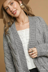 Trendsi Umgee Chunky Cable Knit Open Front Cardigan -