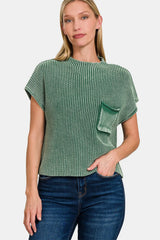 Trendsi Zenana Washed Mock Neck Short Sleeve Cropped Sweater -