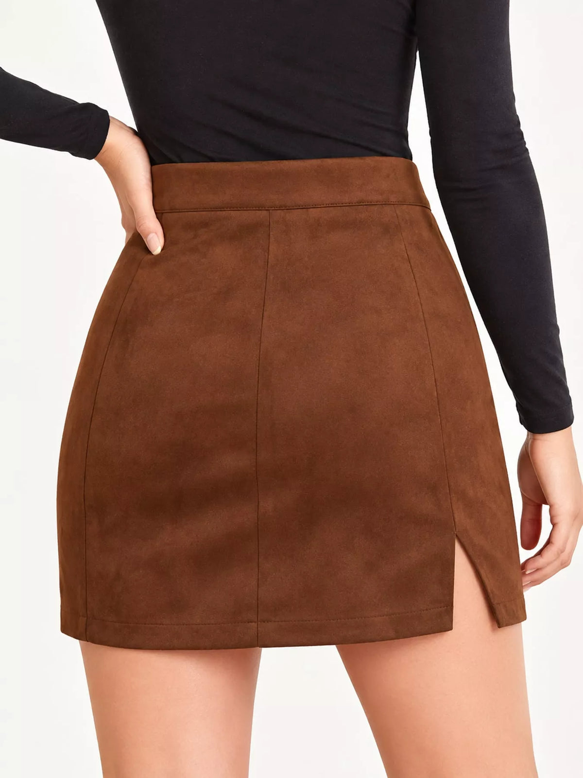 Zip-up mini skirt, brown back