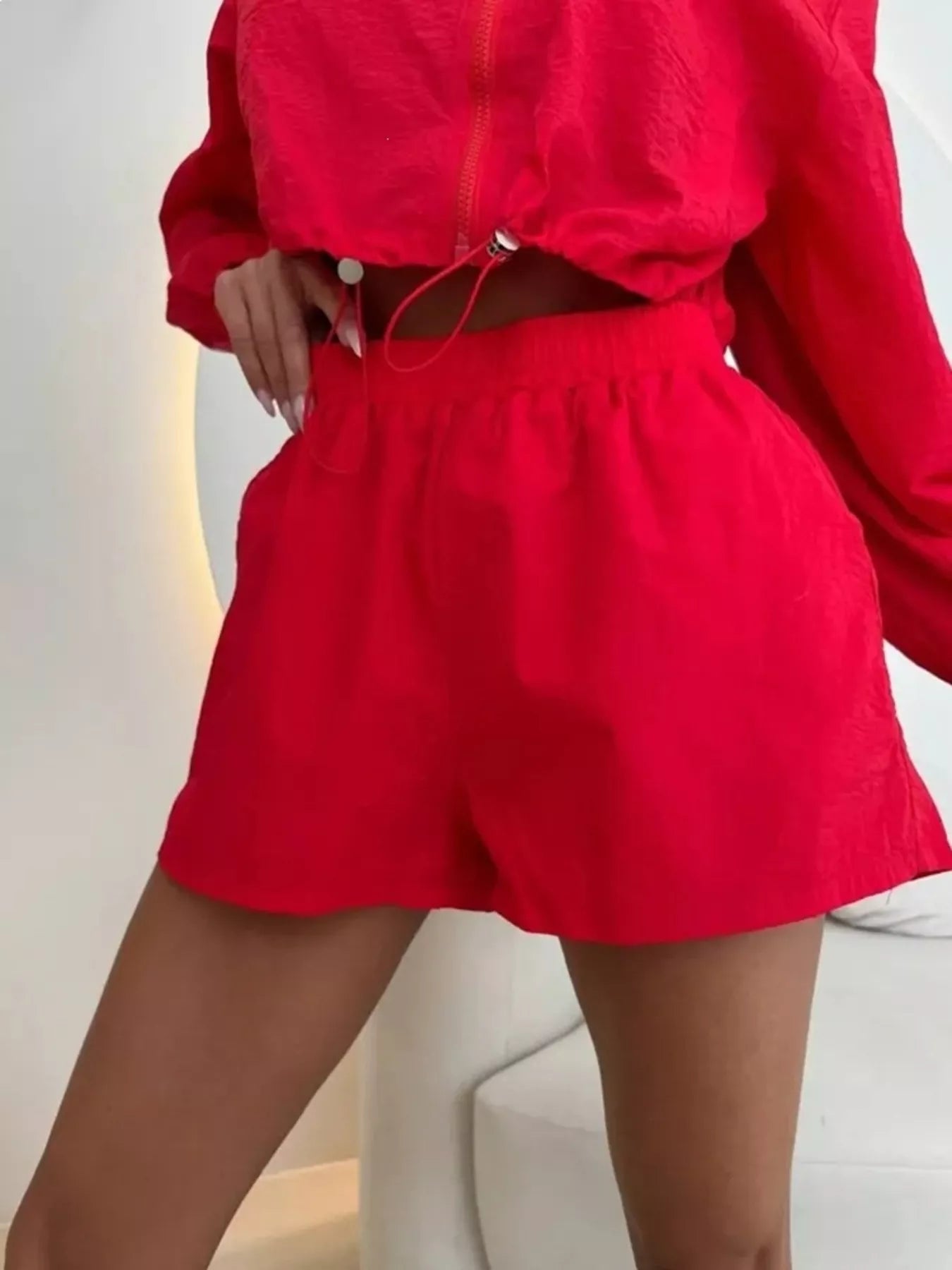 Trendsi Zip-Up Crop Jacket and High-Waisted Shorts Set -