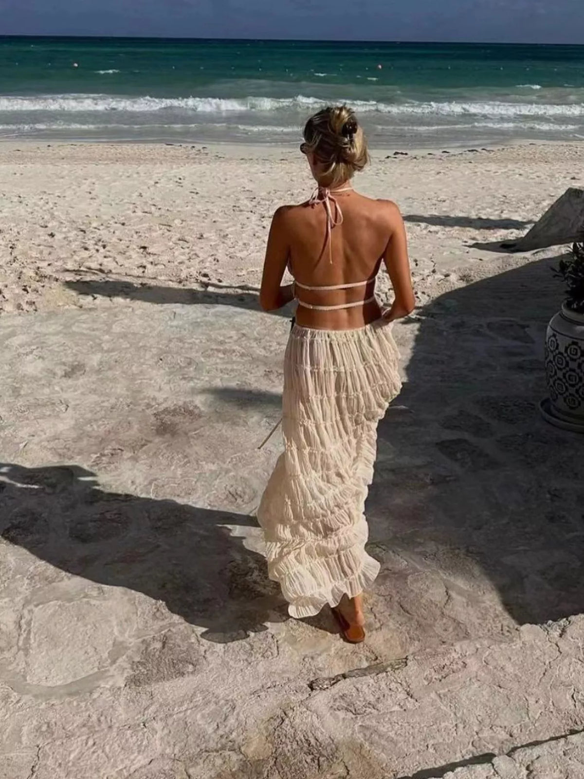 Halter top and skirt set, ivory set beach back