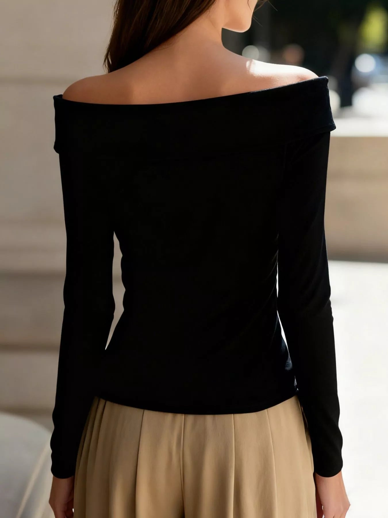 Trendsi Elegant Off-the-Shoulder Blouse with Decorative Buttons -