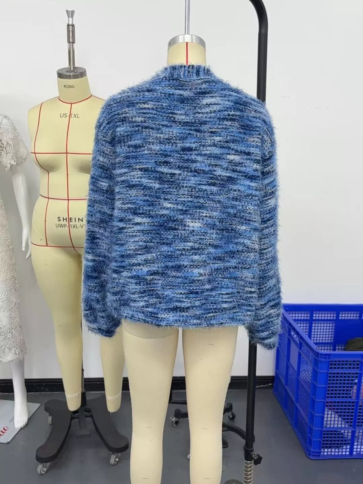Fuzzy Knit V-Neck Button-Down Cardigan — back view