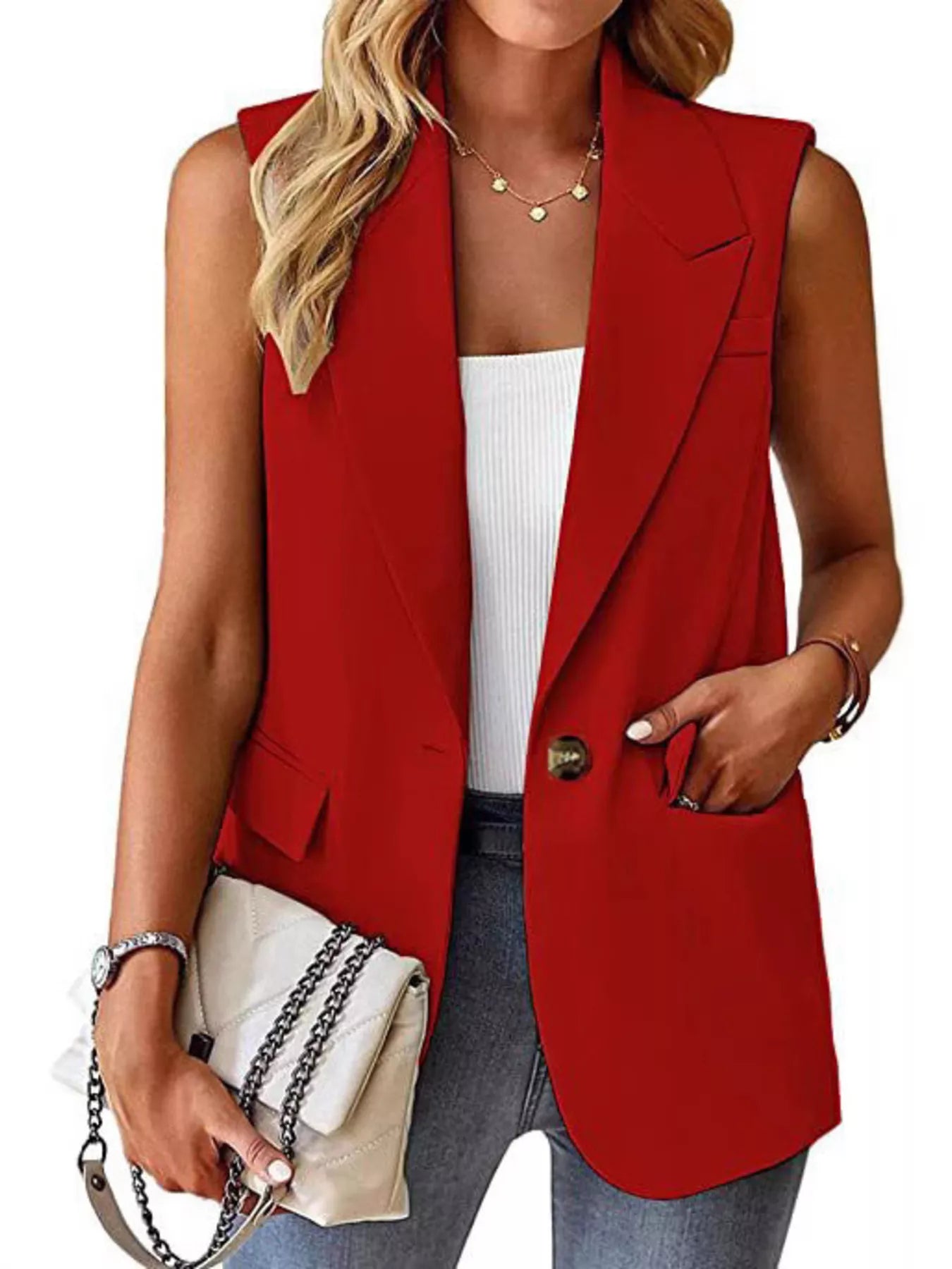 Trendsi Full Size One Button Lapel Collar Vest Coat Plus Size -