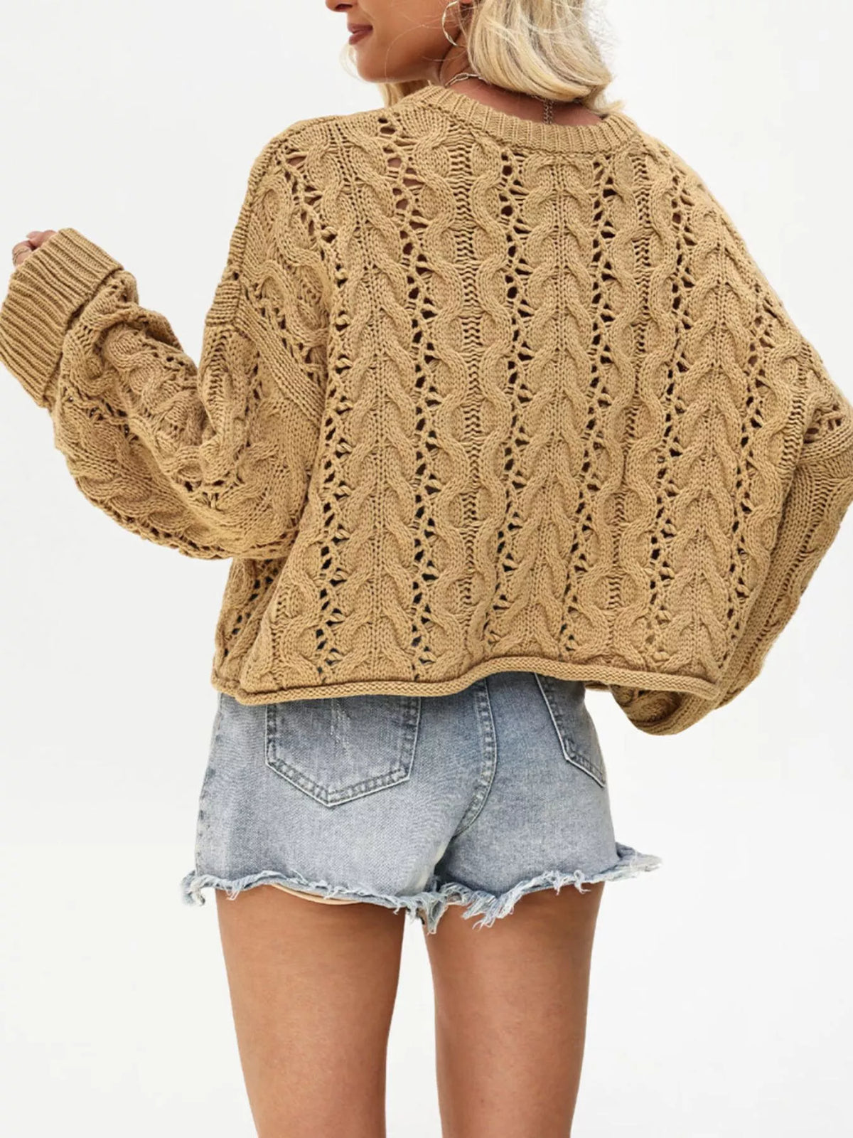 Trendsi Chic Cable Knit Half-Button Openwork Sweater -