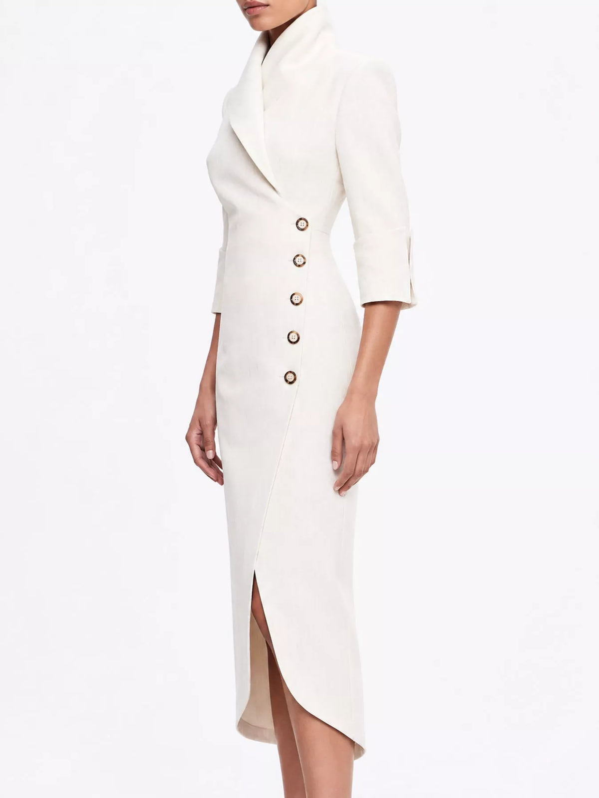 Asymmetric Button-Down Midi Coat in white