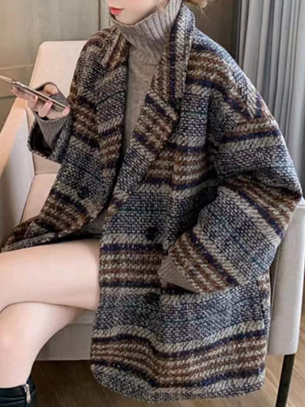 Vintage Plaid Double-Breasted Jacket — front view