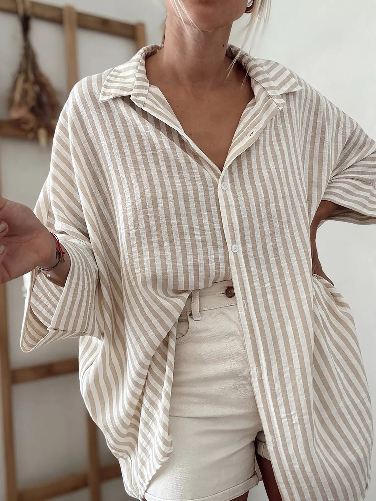 Striped Button-Down Long Sleeve Shirt, front view