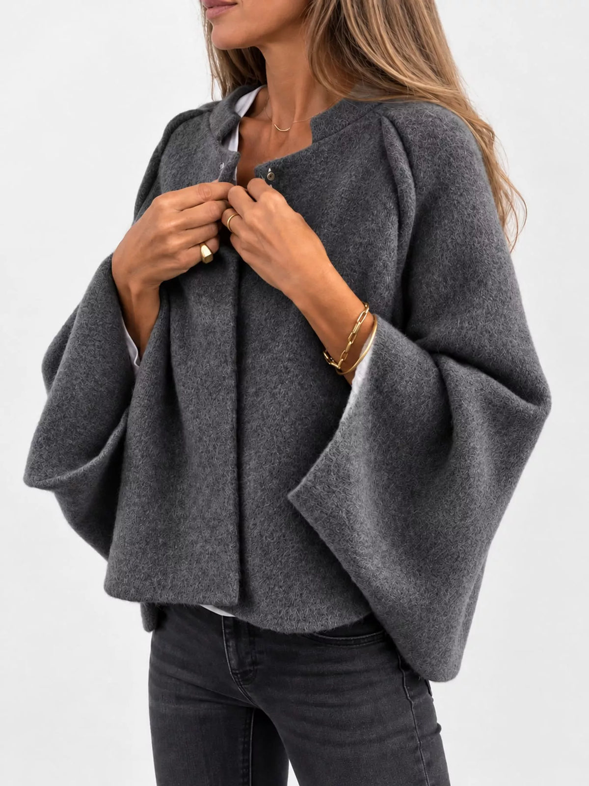 Fuzzy Texture Open-Front Cropped Jacket — side view