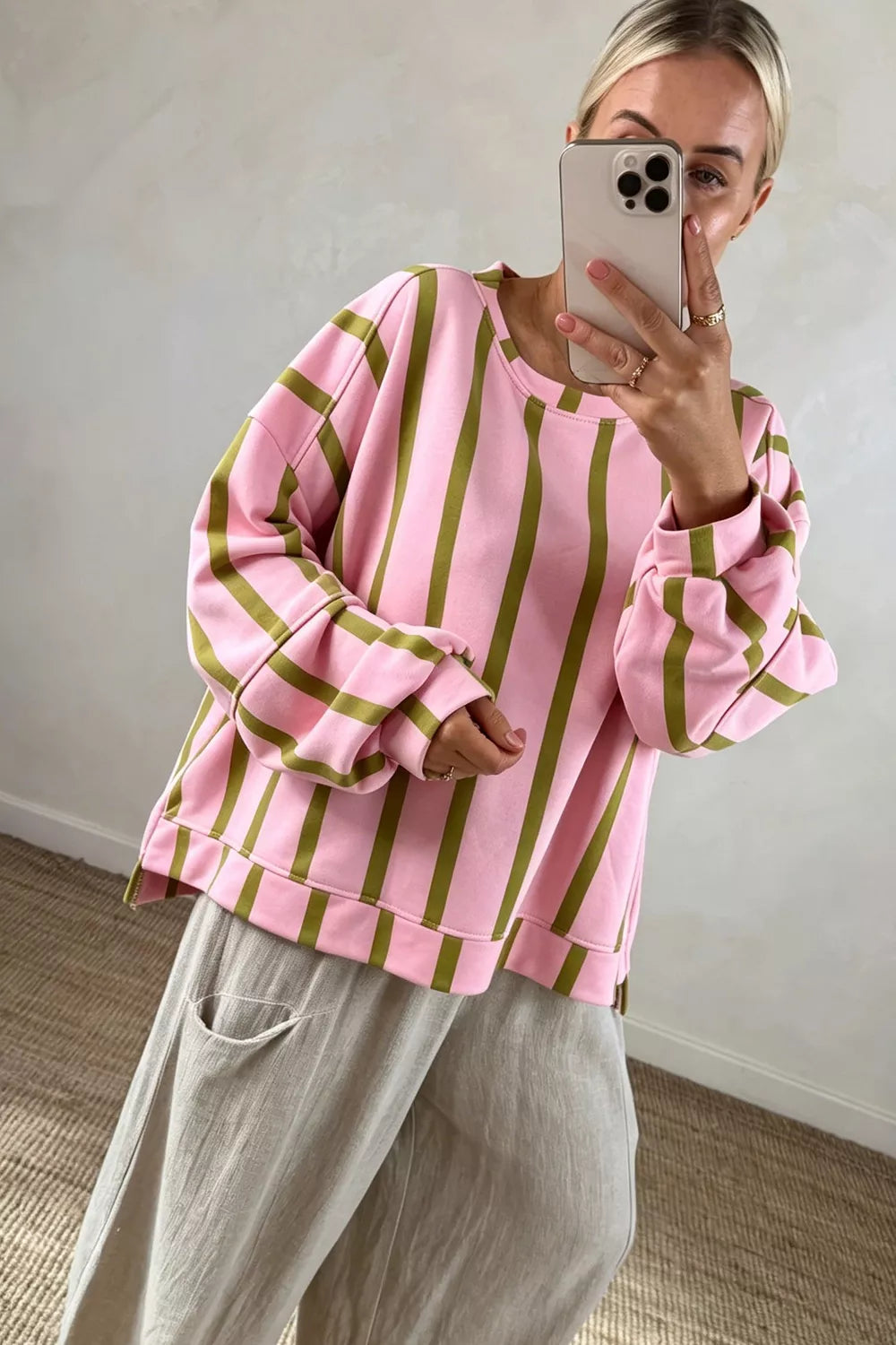 Trendsi Striped Dropped Shoulder Oversized Sweatshirt -