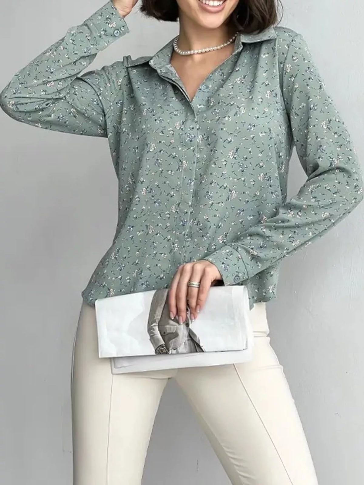 Button-up shirt, green floral front