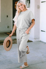 Trendsi Double Take Full Size Texture Short Sleeve Top and Pants Set -
