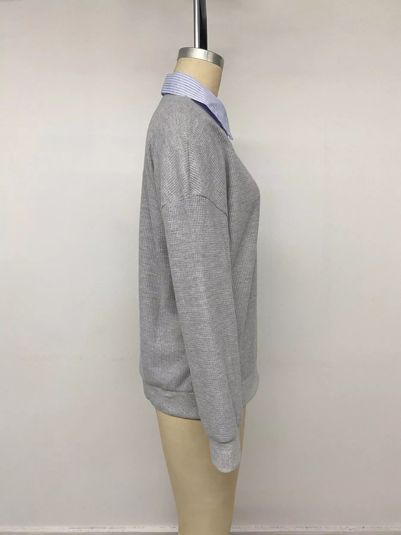 Trendsi Striped Collar Dropped Shoulder Sweatshirt -