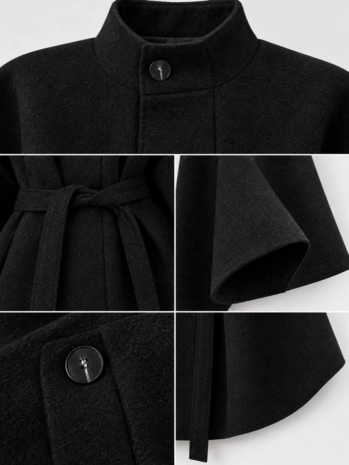 Black tie-waist cape — design and construction details