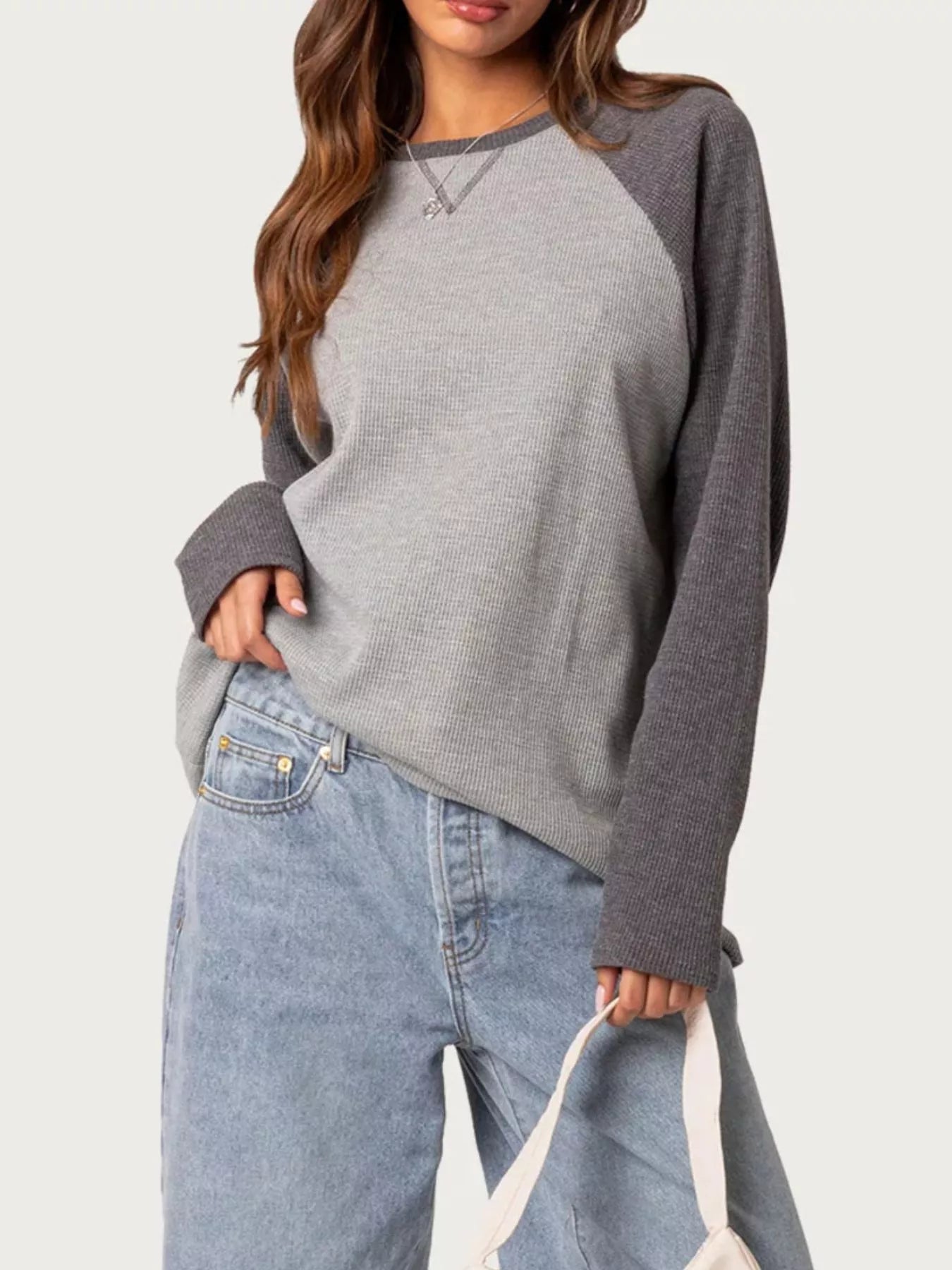 Trendsi Color-Block Raglan Long Sleeve T-Shirt -