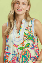 Trendsi Umgee Paisley Floral Sleeveless Midi Dress -