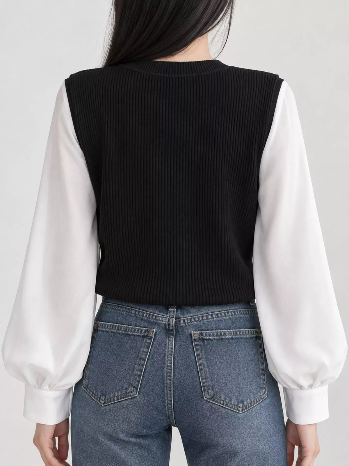 Layered blouse, black and white back