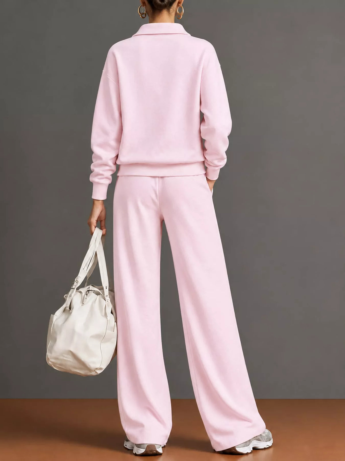 Half Zip Long Sleeve Top and Pants Set — back view