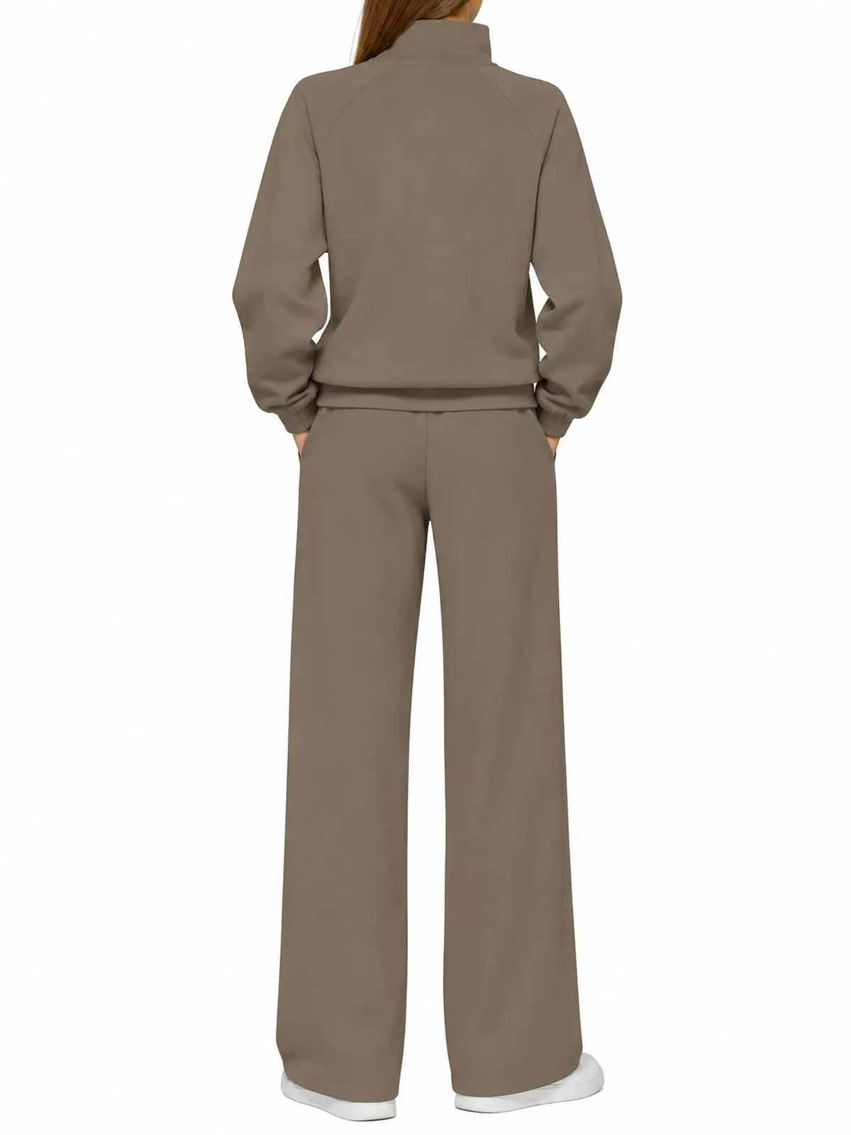Half-zip top and pants set, taupe back
