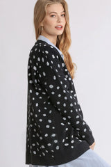 Trendsi Umgee Polka Dot Open Front Drop Shoulder Cardigan -