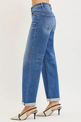 Trendsi RISEN Full Size High Rise Relaxed Fit Ankle Straight Cuff Jeans Plus Size - Pants