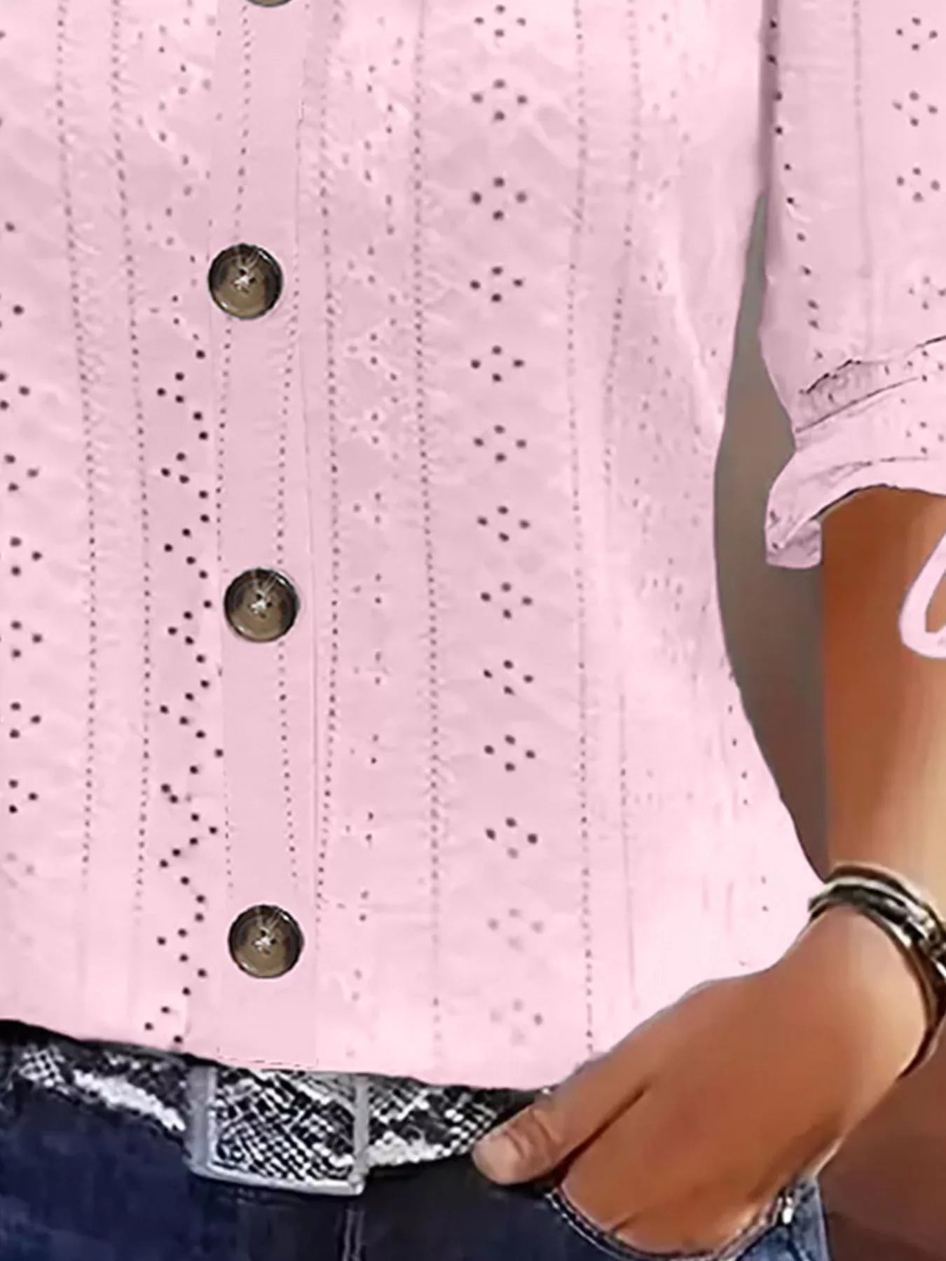 Trendsi Eyelet Tie-Sleeve Detail Top -