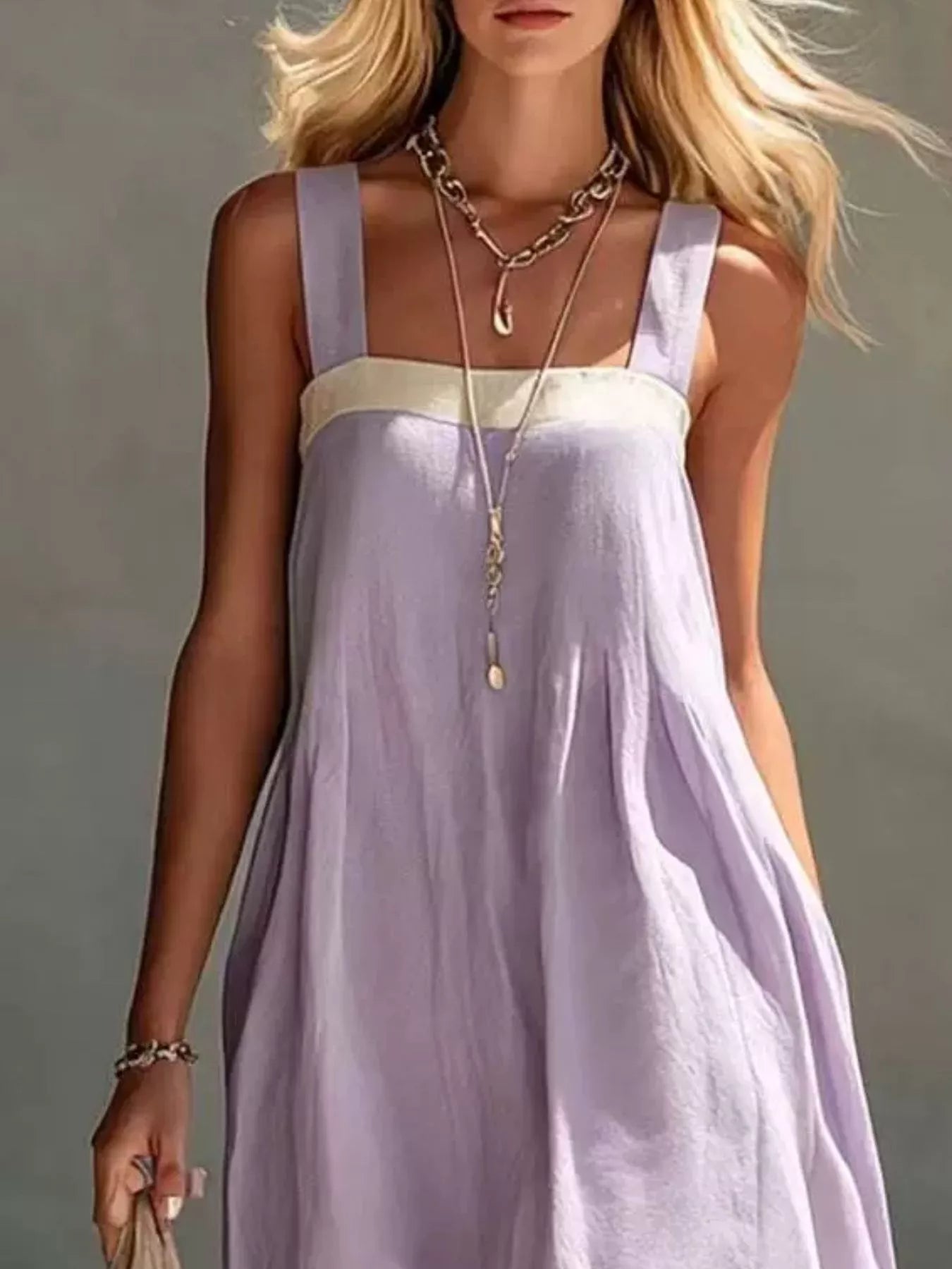Trendsi Color-Block Sleeveless Linen-Blend Midi Dress -