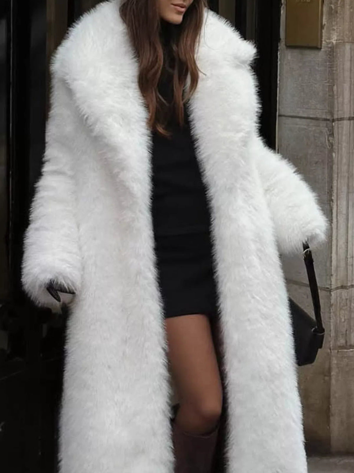 Faux Fur Open Front Longline Coat in white