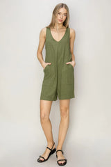 Trendsi HYFVE V-Neck Sleeveless Romper with Pockets - One-Pieces