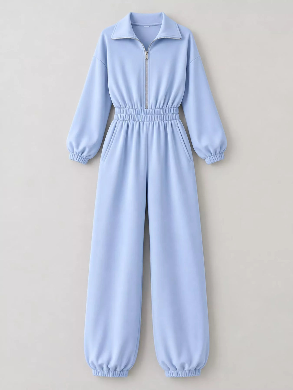 Zip Front Long Sleeve Jumpsuit — garment front