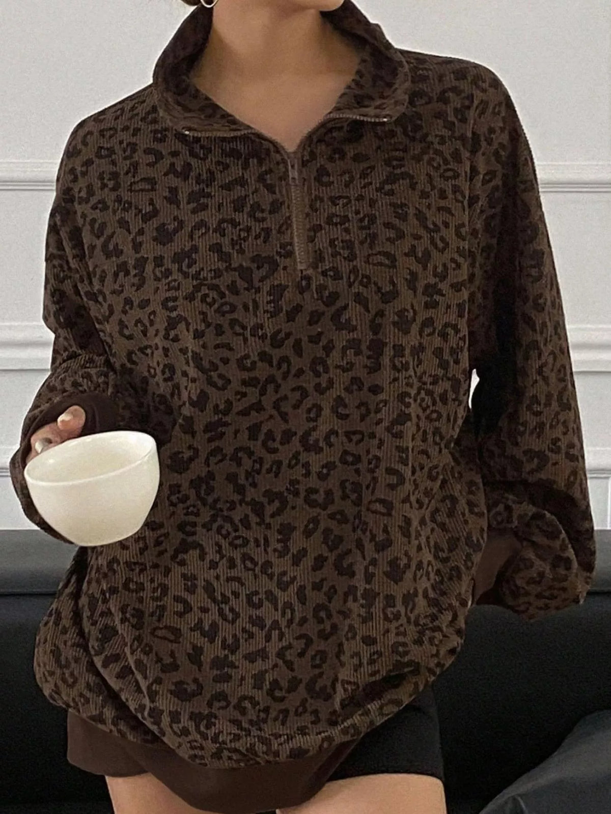 Printed Quarter-Zip Sweatshirt — front view