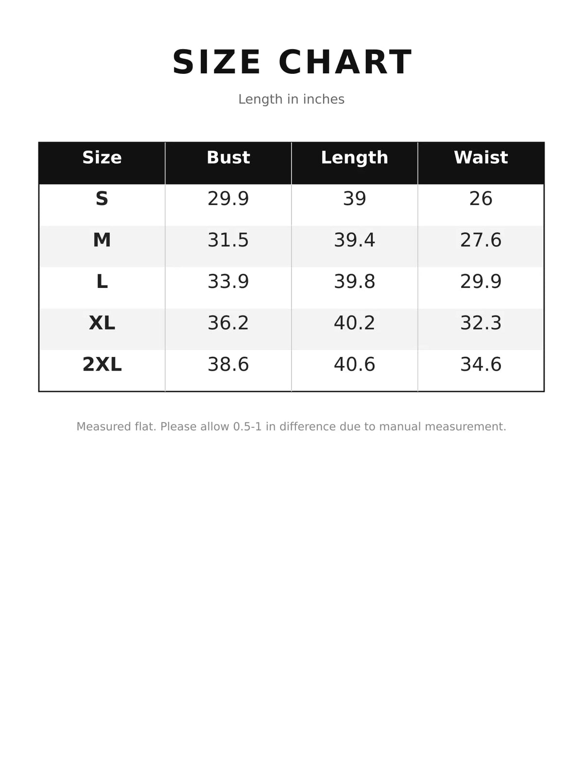 Size chart for velvet and lace dress