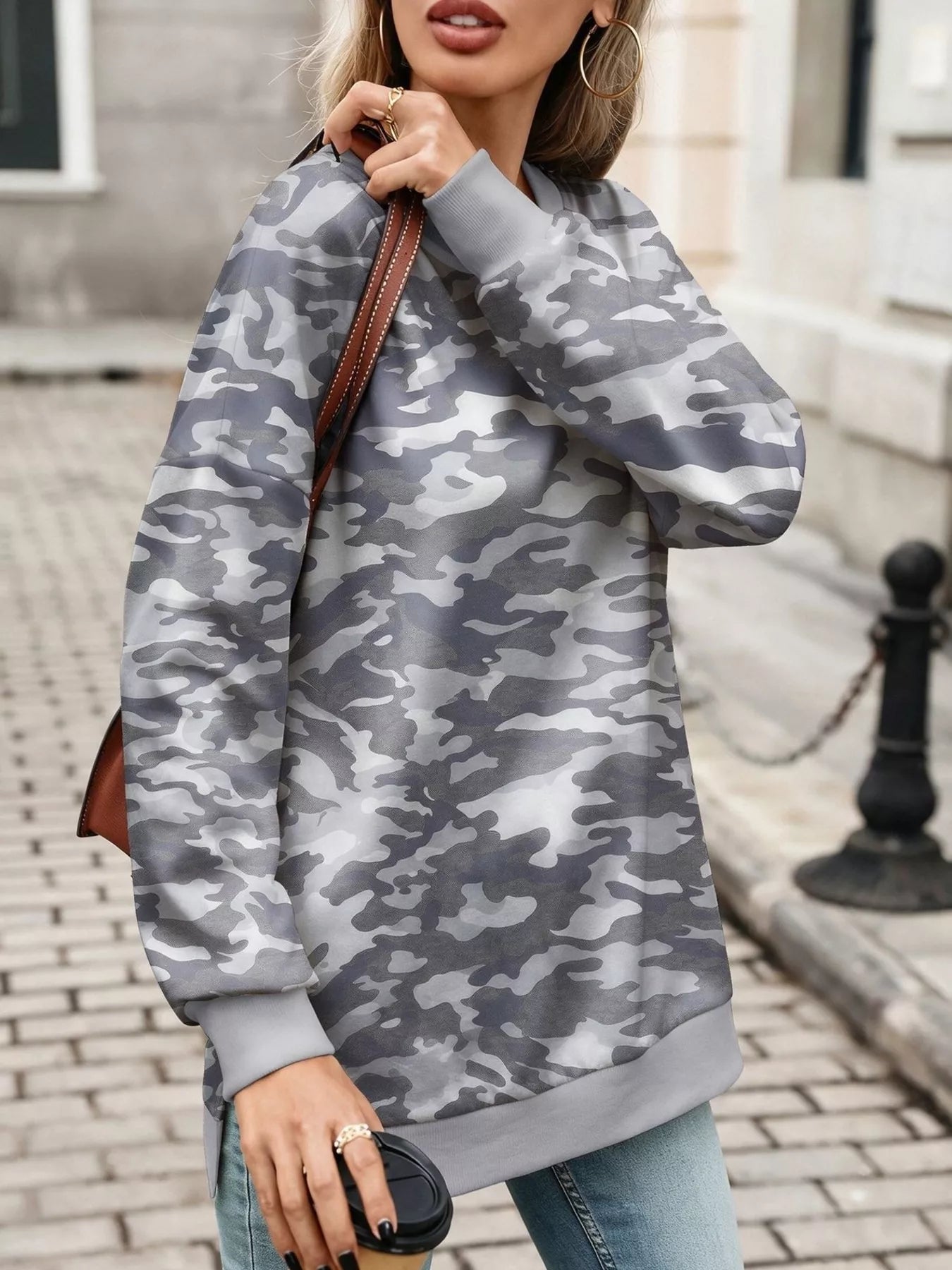 Trendsi Camouflage Print Crewneck Sweatshirt -