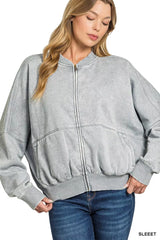 Trendsi Zenana Acid Washed Fleece Jacket - Outerwear