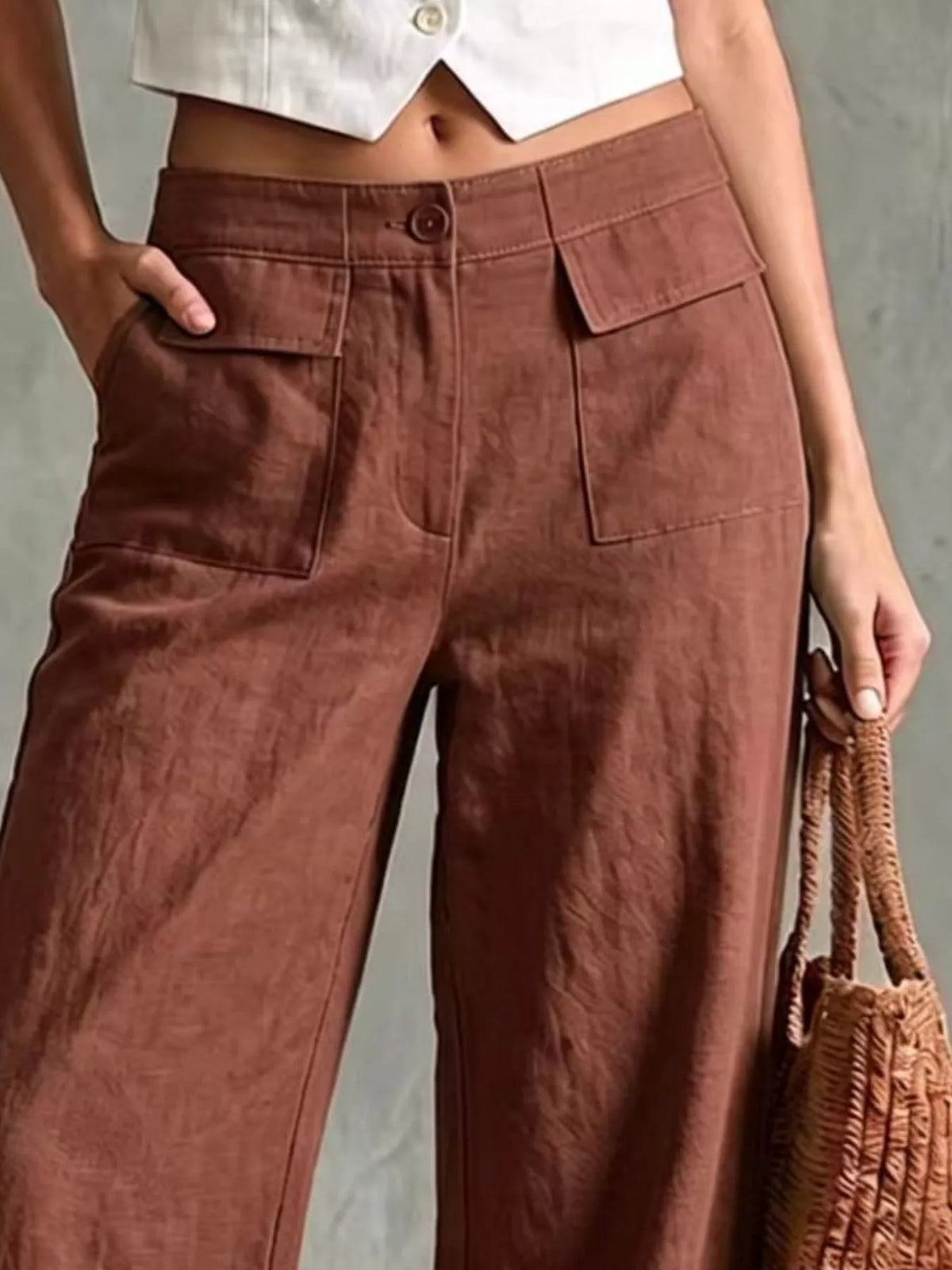 High-Waisted Wide-Leg Utility Pants, waist detail