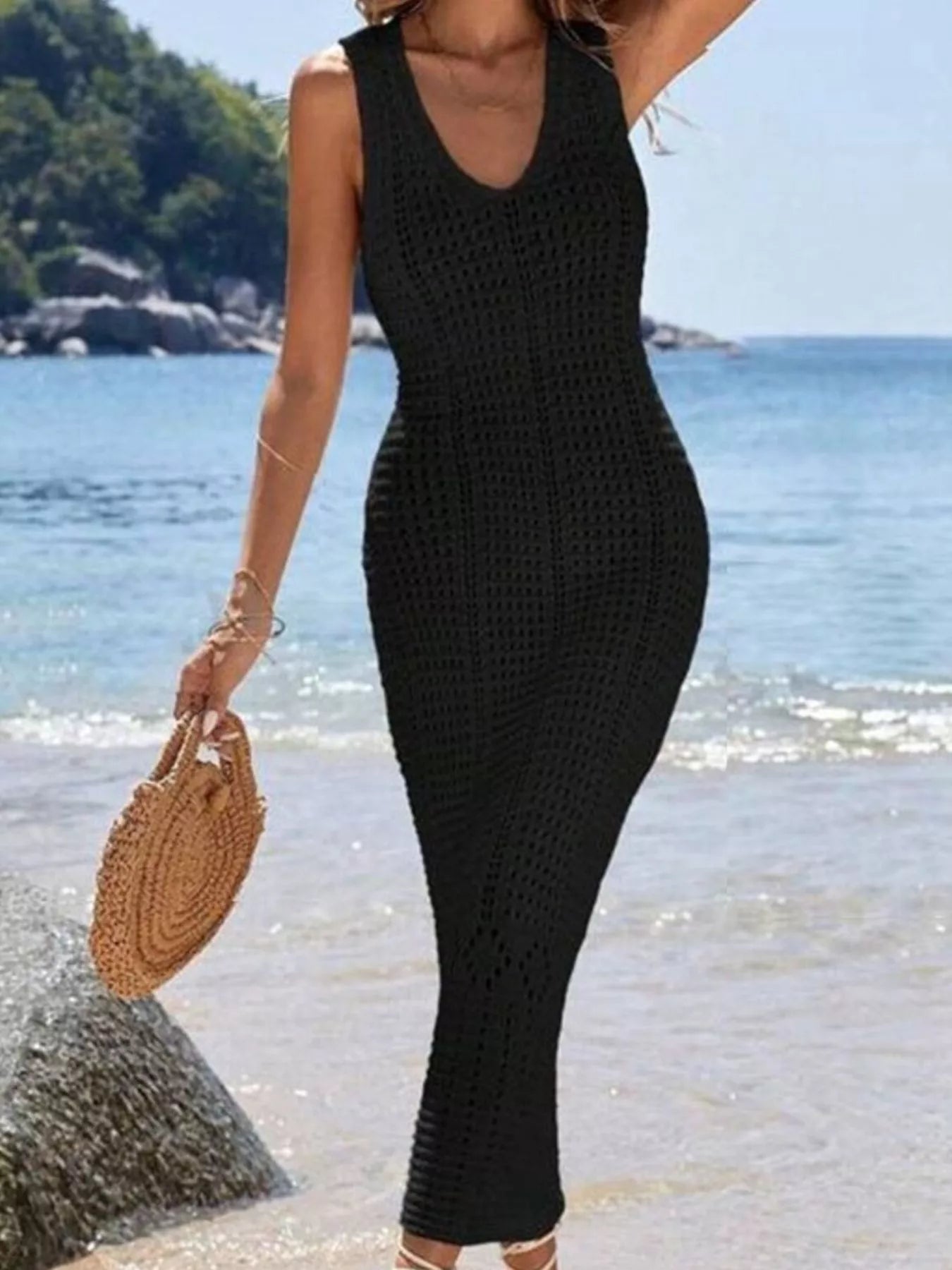 Trendsi Sleeveless Crochet Knit Cover Up Maxi Dress -