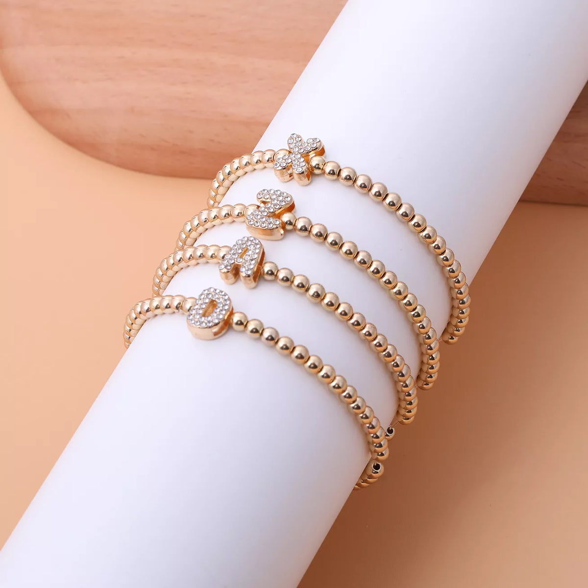 Gold-plated bead letter bracelet