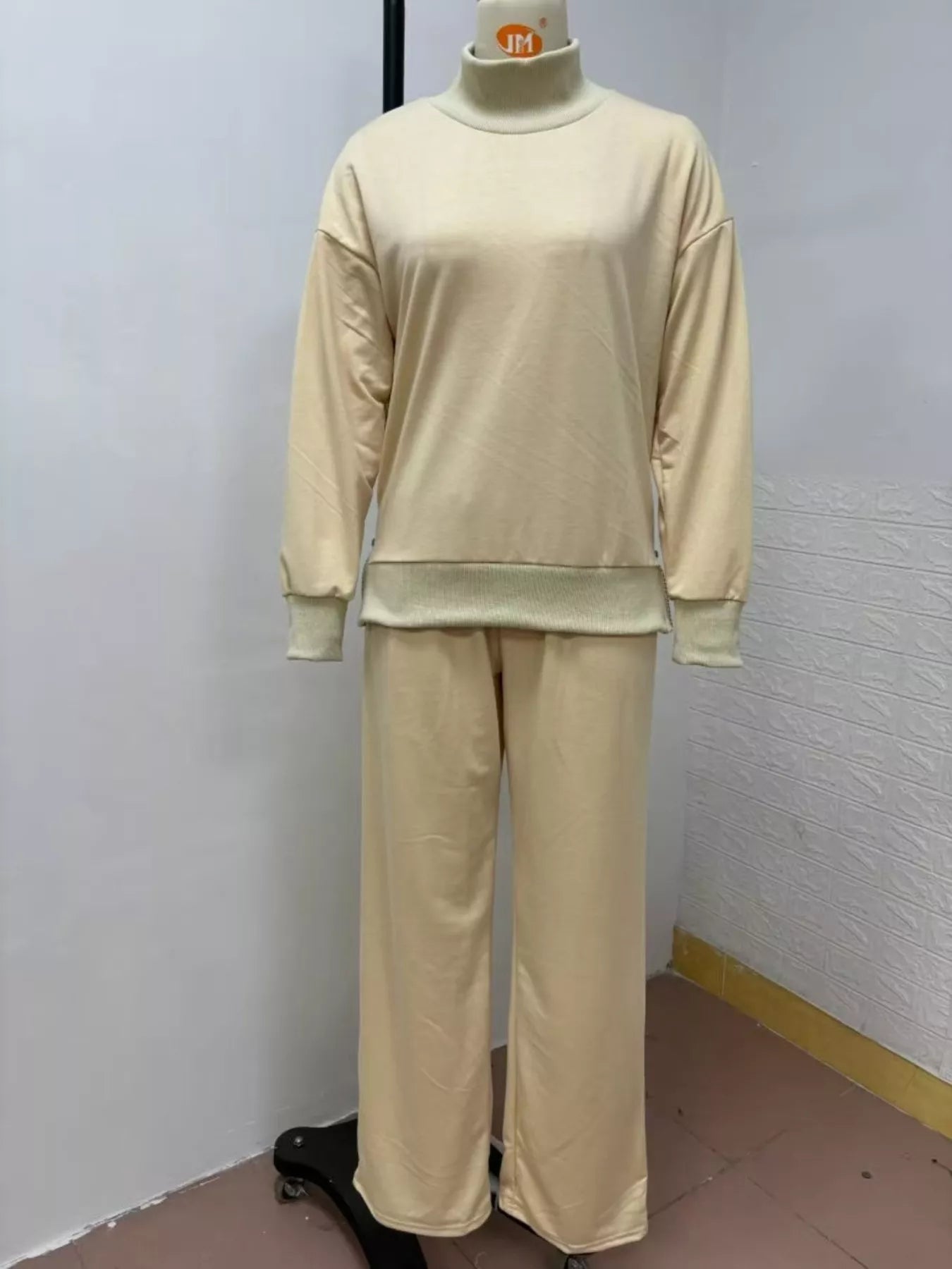 Trendsi Turtleneck Dropped Shoulder Top and Pants Set -