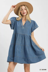 Trendsi Umgee Chambray Tiered Babydoll Dress -