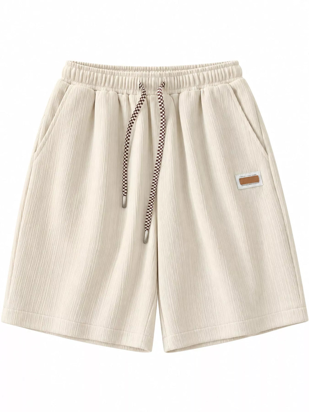 Women's Textured Drawstring Casual Shorts in cream — flat lay view